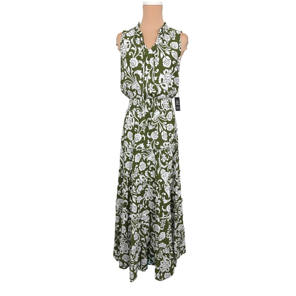 NWT Express Green and White Floral Sleeveless Maxi Dress Small